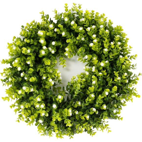 20" Artificial Boxwood Wreath for Front Door Decoration